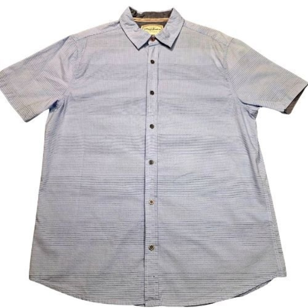 Flag & Anthem Mens M 100% Cotton Blue Stripe Short Sleeve Button Down Shirt